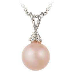 Sterling Silver Cubic Zirconia Pink Faux Pearl Necklace   