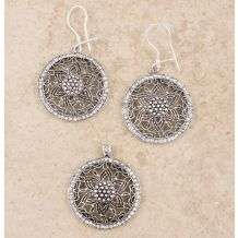 Sterling Silver Cubic Zirconia Sunflower Jewelry Set (Thailand 