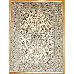 Hand knotted Persian Kashan Ivory/Beige Wool Rug ( 1211x 99 