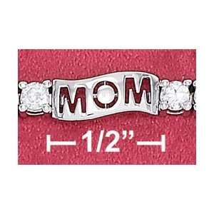  Sterling Silver Rp 7 Triple 3mm Cz & Mom Cutout Bar Link 