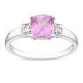 Sterling Silver Created Pink Sapphire and Diamond Ring