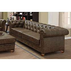 Mocha Tufted Nailhead Sofa  