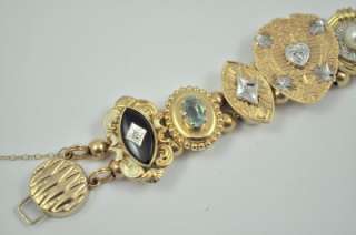 Vintage 10K Yellow Gold Charm Bracelet Diamond, Aquamarine, Amethyst 