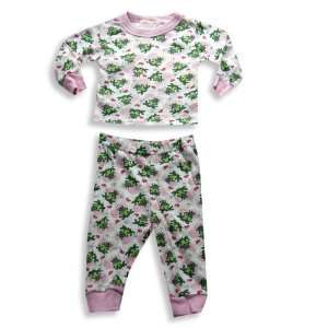 Mon Petit   Infant Girls Long Sleeve Frog Pajamas, White, Pink (Size 