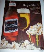 1963 Bar Art Decor CARLING BLACK LABEL BEER AD Popcorn  