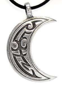 TRIBAL MOON Pewter Pendant Leather Necklace CORD Surfer  