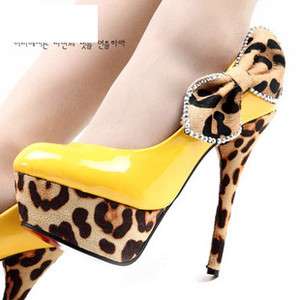  Womens candy Color Leopard platform High heel shoes W 