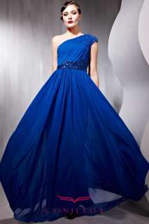 Blue One shoulder long Bridesmaid Dress Party Gowns 56853  