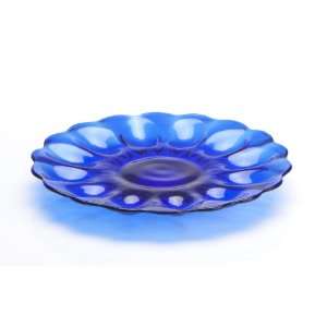 Cobalt Blue Solid Glass Deviled Egg Dish Plate Platter Nicole Pattern 