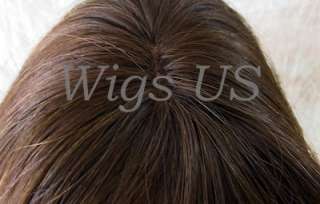 HUMAN HAIR WIGS 100% Human Hair Bangs center skin part Medium Brown 