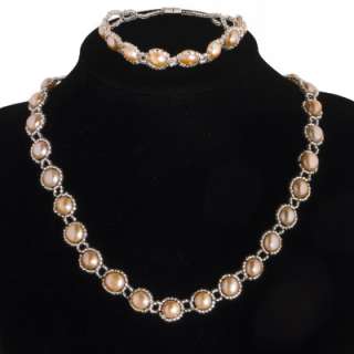 Freshwater 7 8mm Button Pearls Necklace & Bracelet Set  