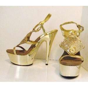  EXOTIC DANCER COSTUMES SHOES WOMENS SANDALS SHINY GOLD 