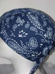 Spandex Navy Blue Paisley Doo Rag Sweatband Headwrap  
