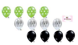 Zebra Print Black Lime Green DOT Latex Balloon Set 12  