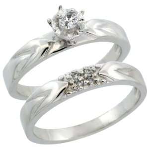 10k White Gold 2 Piece Diamond Engagement Ring Band Set w/ 0.11 Carat 
