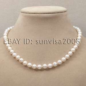 AA GENUINE 8 9MM WHITE CULTURED ROUND PEARL NECKLACE  
