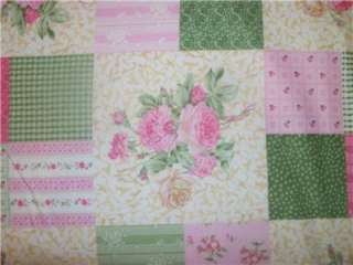   Ro Gregg Shabby Pink Green Cream Rose Cheater Patch Quilt Block Fabric