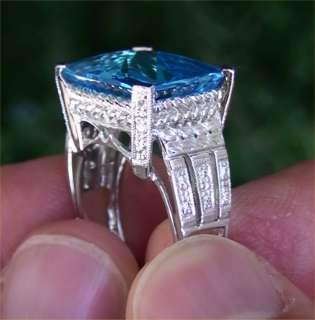   13.35 Carat Natural VVS Swiss Blue Topaz Diamond Ring 14K Gold  