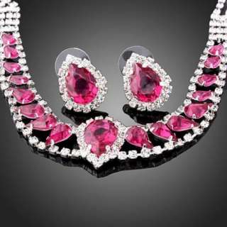 Swarovski fuchsia Crystal Gold GP necklace earrings Set  