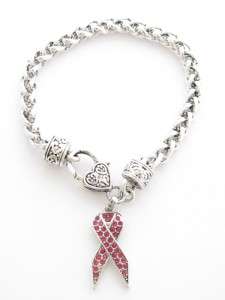 Pink Ribbon Breast Cancer Awareness Crystal Bracelet  