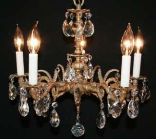 b52 CUTE Petite Antique French Style Brass Crystal 5 light Chandelier 