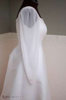 White Satin w/ Chiffon Sleeves A Line Wedding Dress 14, 14P NWD  