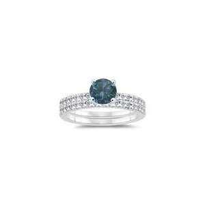  1.44 Cts Blue & White Diamond Matching Ring Set in 14K 
