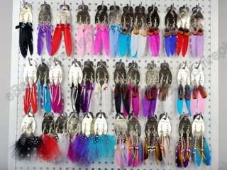   72pairs colored mix style pheasant feather dangle earrings  