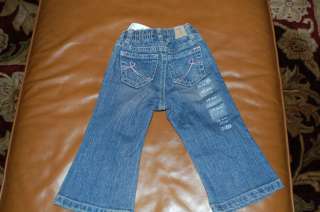 GIRLS DENIM BLUE FLARE JEANS WITH PINK STICH SIZE 5T  