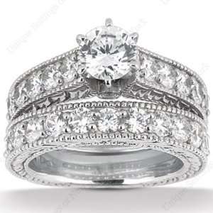  0.95 Ct Diamond Engagement Ring Bridal Set Baguette Pave 