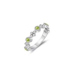  0.40 Cts Peridot Five Stone Wedding Band in 14K White Gold 