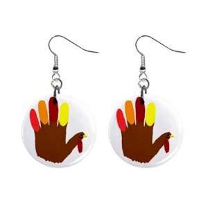Hand Print Turkey Thanksgiving Dangle Button Earrings Jewelry 17239850