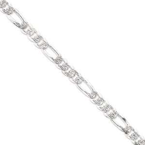  Sterling Silver 8 inch 10.50 mm Pave Figaro Chain Bracelet 