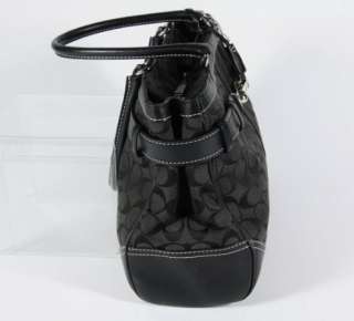   Black Signature Jacquard Tote Shoulder Bag Purse Leather Hang Tag 8K07