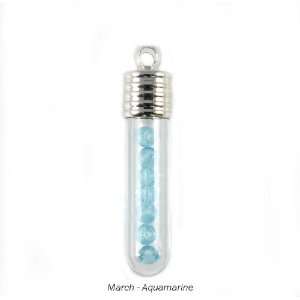   Filled Glass Test Tube Pendant   March   Aquamarine Jewelry