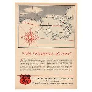  1953 Phillips 66 Petroleum Florida Market Map Print Ad 