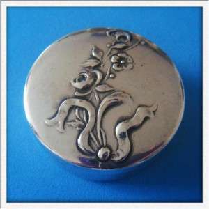 Vintage Sterling SILVER Flowers Snuff Pill Box  