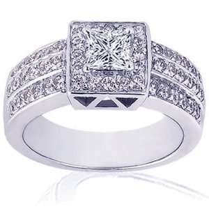  2.45 Ct Princess Cut Halo Diamond Engagemant Ring Pave 