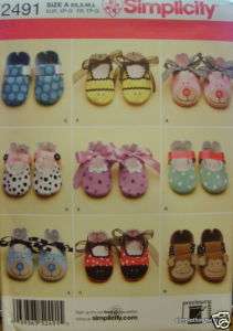 Simplicity 2491 Baby & Doll BOOTIES / SHOES PATTERN 9 Designs *NEW 