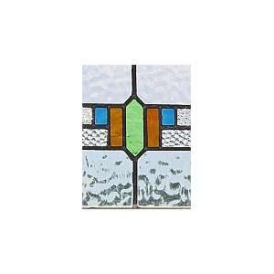  Blue, Yellow & Green Geometric Antique Stained Glass