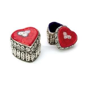   Fair Trade Silver / Red Heart Jewelry Box (LARGE)