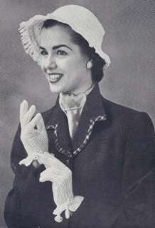 Vintage Crochet PATTERN 1950s Bucket Hat Cap Gloves  