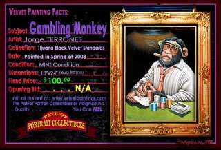 Gambling Mexican Monkey BLACK VELVET PAINTING  