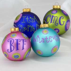   Christmas Polka Dot Trendy Lingo Glass Ball Ornaments 3.25 by Gordon