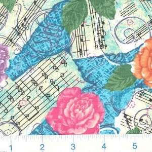  Music From The Heart Floral Sheet Music Turquoise Fabric By The Yard 