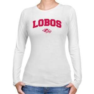   New Mexico Lobos Ladies White Logo Arch Long Sleeve Slim Fit T Shirt