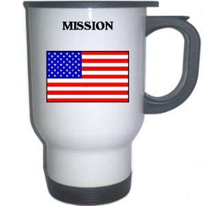  US Flag   Mission, Texas (TX) White Stainless Steel Mug 