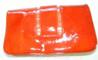 Donald J Pliner Patent Nappa Leather Clutch Wallet Wristlet Bag Orange 