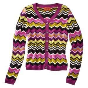 Missoni Purple V Neck Knit Cardigan Sweater   Multicolor Zigzag Print 
