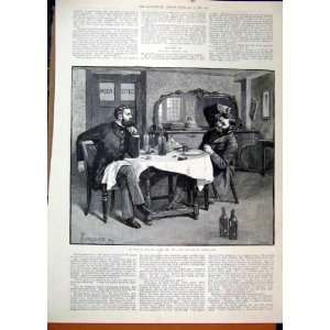   1889 Men Sitting Table Coffe Room Bottle Antique Art
